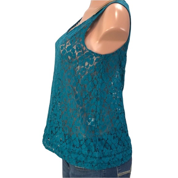 NWT Rafaella Top Womens Medium Sheer Lace Mesh Blue Floral Beach Boho Blouse… - Picture 6 of 12